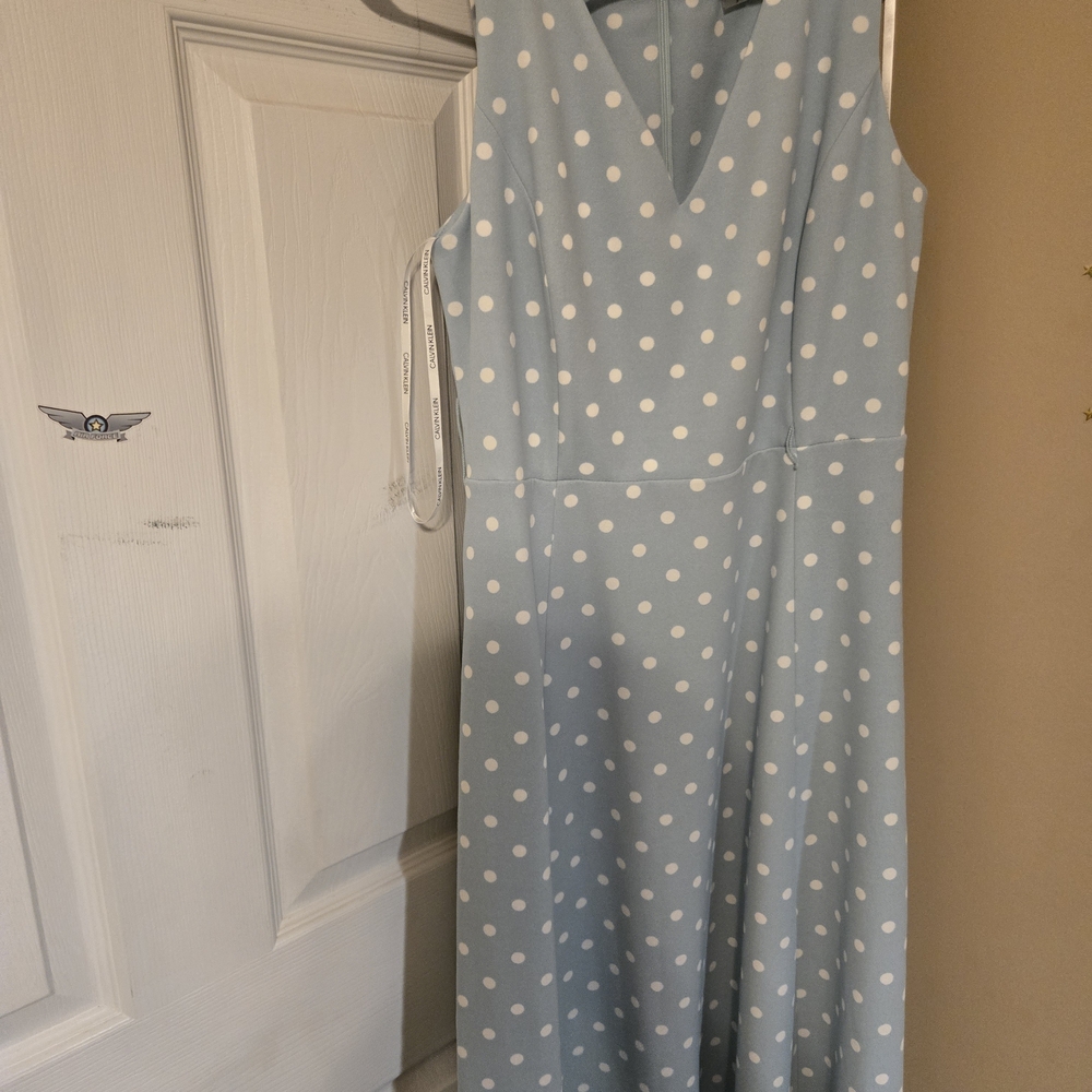 Calvin Klein Blue Polka Dot Midi Dress